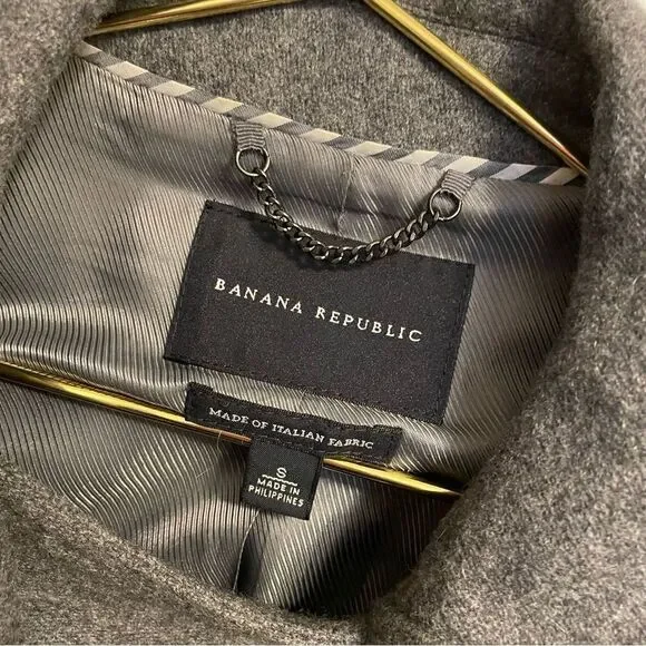 Banana Republic Grey Wool Blend Double Breasted Peacoat Italian Fabric S - Picture 8 of 8